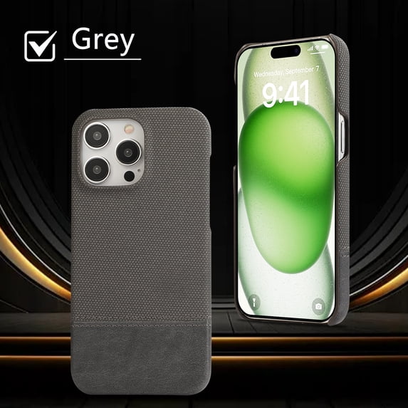 for iPhone 15 Case, Slim Plain PU Leather Thin Hard PC Bumper Anti-Slip Scratch Resistant Shockproof Military Grade Protective Phone Cover Case Compatible for iPhone 15, Gray