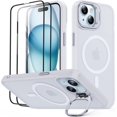 thumbnail image 1 of for iPhone 15 Case with Stand, 2X [Tempered Glass Screen Protector], [Compatible with Magnetic], Built-in Camera Kick-Stand Phone Case for iPhone 15, Magnetic Case for iPhone 15, 6.1”, Clear, 1 of 14