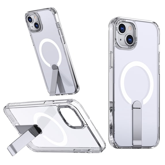 for iPhone 15 Case with Stand, Compatible with MagSafe, Magnetic Kickstand Case for iPhone 15, Military-Grade Protection Shockproof Case, Clear Acrylic + Soft TPU Material, Clear