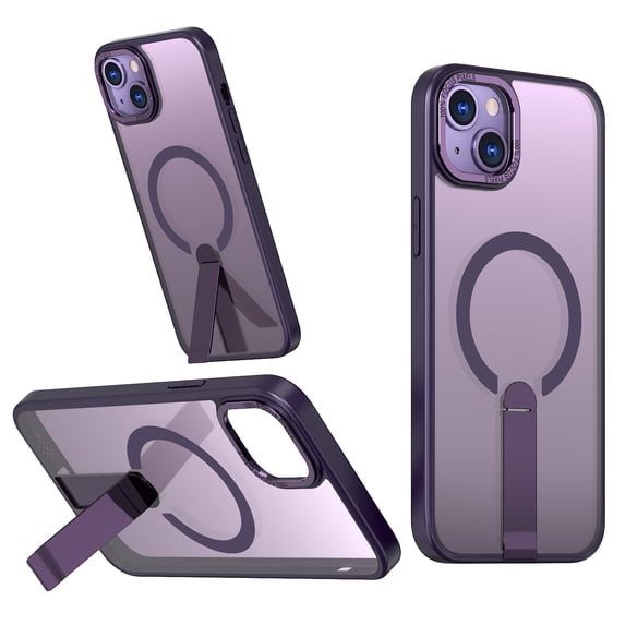 for iPhone 15 Case with Stand, Compatible with MagSafe, Magnetic Kickstand Case for iPhone 15, Military-Grade Protection Shockproof Case, Clear Acrylic + Soft TPU Material, Purple