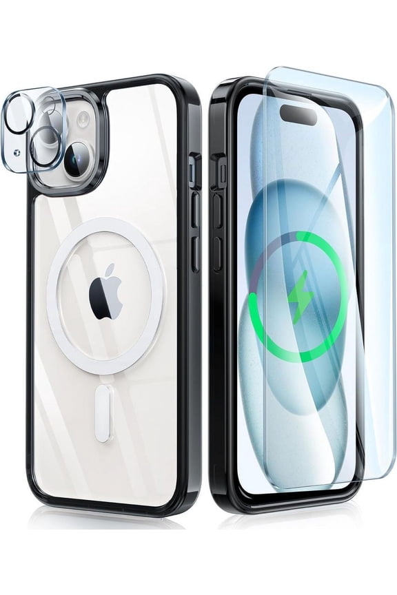 iPhone 15 Case: Support Magnetic Charging Military Grade Drop Protection Anti Yellowing Cell Phone Cover - Rugged Durable Shockproof Protective Bumper - 6.1 Inch (Black)