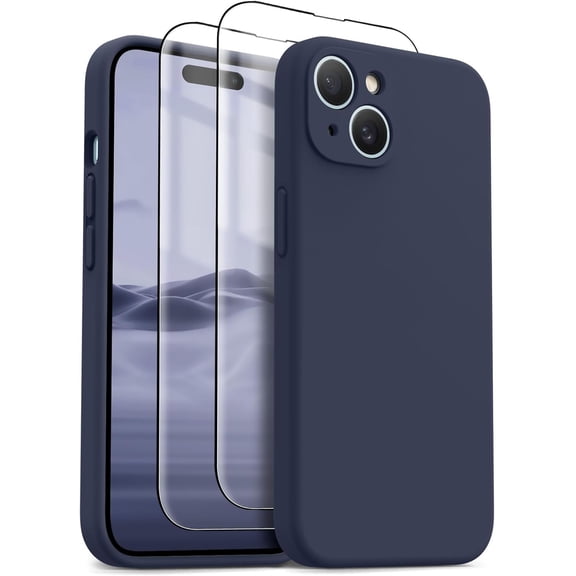 for iPhone 15 Case, Upgraded Silicone Shockproof [2 Pack Screen Protectors] [Compatible with Magsafe] [Camera Protection], Anti-Scratch Microfiber Lining, 6.1 inch, Navy Blue