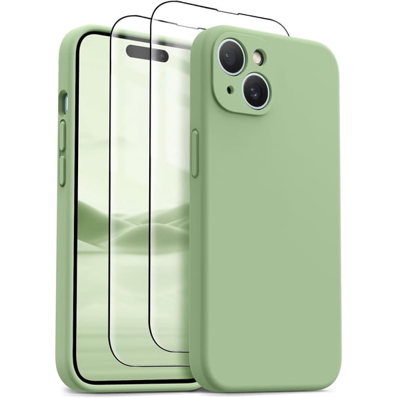 for iPhone 15 Case, Upgraded Silicone Shockproof [2 Pack Screen Protectors] [Compatible with Magsafe] [Camera Protection], Anti-Scratch Microfiber Lining, 6.1 inch, Tea Green