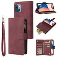 thumbnail image 1 of for iPhone 15 Case Wallet with Card Slots, Premium Soft PU Leather Zipper Folio Flip with Wrist Strap Kickstand Protective Phone Cover for iPhone 15 Handbag Wallet Case, Winered, 1 of 9