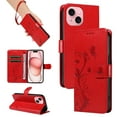 thumbnail image 1 of iPhone 15 Case Wallet with Cards Holder,Allytech Stylish Butterfly Embossed Shockproof Protective Flip Stand Cover for Girls Women Hand Wrist Wallet Case for Apple iPhone 15 - Red, 1 of 11