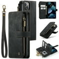 thumbnail image 1 of for iPhone 15 Case, Wallet Case with Card Holder Kickstand Magnetic Zipper Pocket Lanyard Strap Wristlet, Leather Flip Case Wallet for iPhone 15, Black, 1 of 6