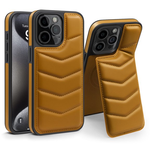 For iPhone 15 Case Wallet with Credit Card Holder, RFID Blocking Card Slot,Premium PU Leather Magnetic Clasp Kickstand Heavy Duty Shockproof Rugged Protective Cover Case,Brown