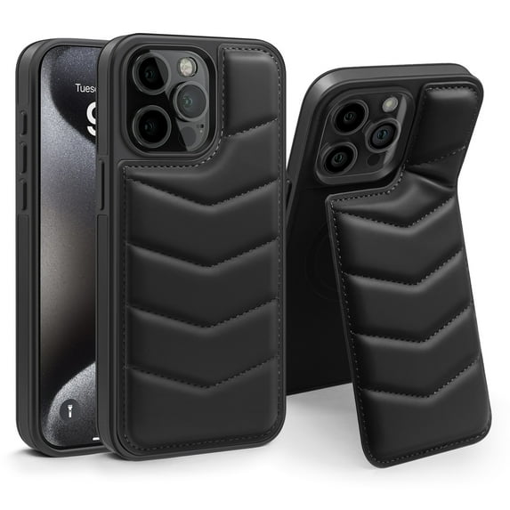 For iPhone 15 Case Wallet with Credit Card Holder, RFID Blocking Card Slot,Premium PU Leather Magnetic Clasp Kickstand Heavy Duty Shockproof Rugged Protective Cover Case,Black