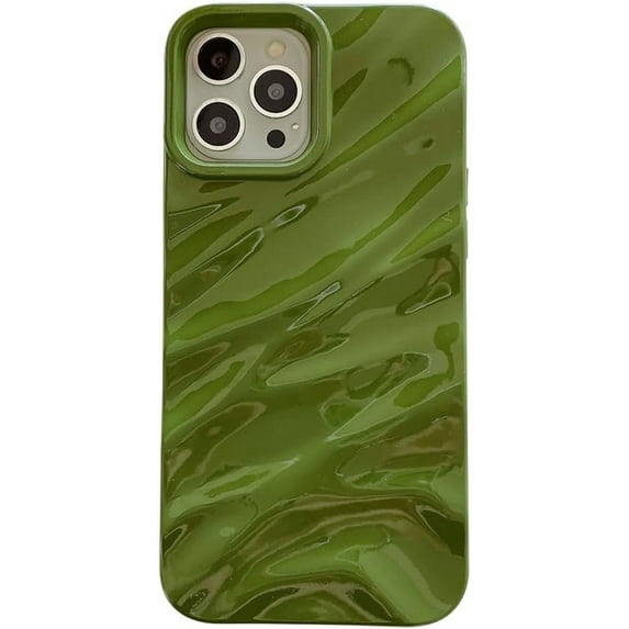 for iPhone 15 Case, Water Ripple Pattern Curly Wave Frame Soft Phone Case for Women Girls, Cute Curly Shockproof TPU Protective Case for iPhone 15, Green