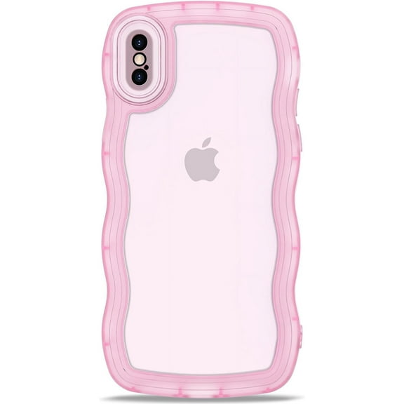 for iPhone 15 Case Wavy Edge Clear Back Design, Anti-Slip Grip Cute Wave Curly Frame Shape Shockproof Soft TPU & Hard Bumper Protective Phone Case Cover for Women Girls, Pink