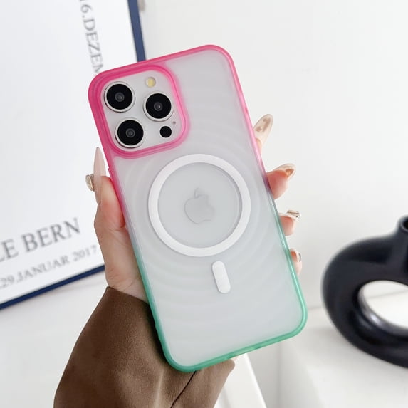 For iPhone 15 Case for Women Men, Stylish Ripple Back Cover Compatible with Magsafe Slim Fit Shockproof Drop Protection Thin Phone Case for Apple iPhone 15, Rose+Green