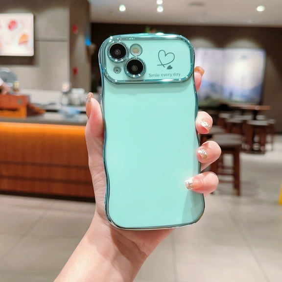 For iPhone 15 Case,for Women Girls Soft Cute Wave Frame Curly Shape Love Heart Luxury Plating Phone Case,Luxury Slim Plating EdgeCase,Anti-slip Grip,Full camera lens protection,Green