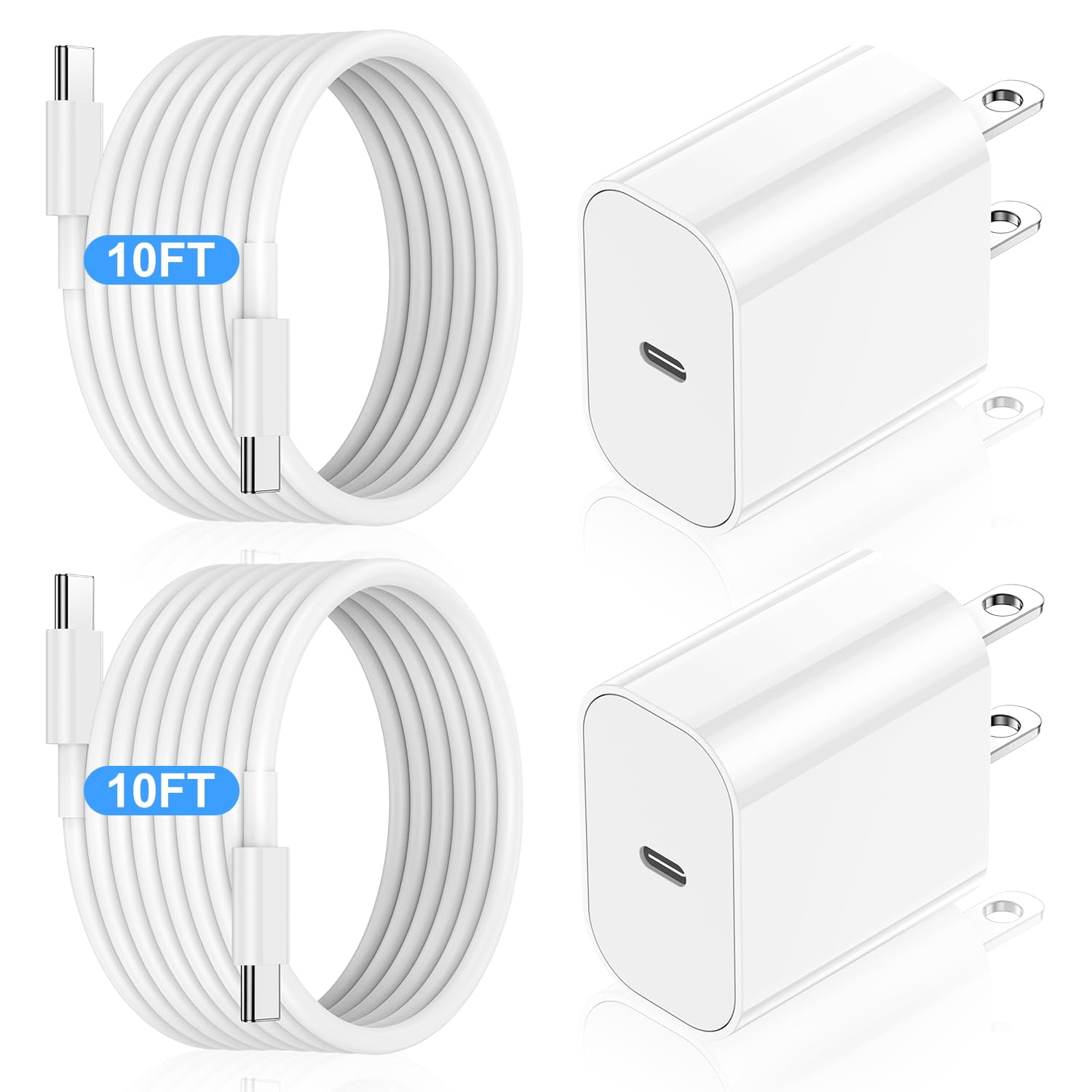 USB C Charger,20W Fast Charging Block and 10FT Type C to C Cable Cord Long Compatible with iPhone 15 Plus/15 Pro Max,Wall Plug Power Adapter Cube Brick Case