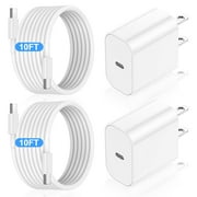 iPhone 15 Charger,20W USB C Fast Charging Block and 10ft Type C to C Cable Cord Long for Apple iPhone 15 Plus/15 Pro Max,iPad Pro 12.9/11inch/4/3 Gen/Air/Mini, Wall Plug Power Adapter Cube Brick Case