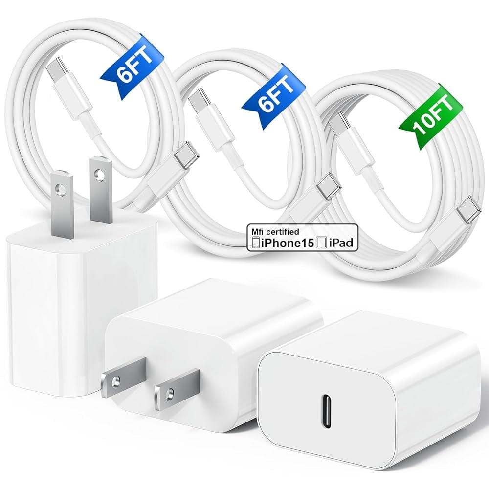 iPhone 15 Charger,20W USB C Fast Charging Block and 2*6FT&10FT Type C