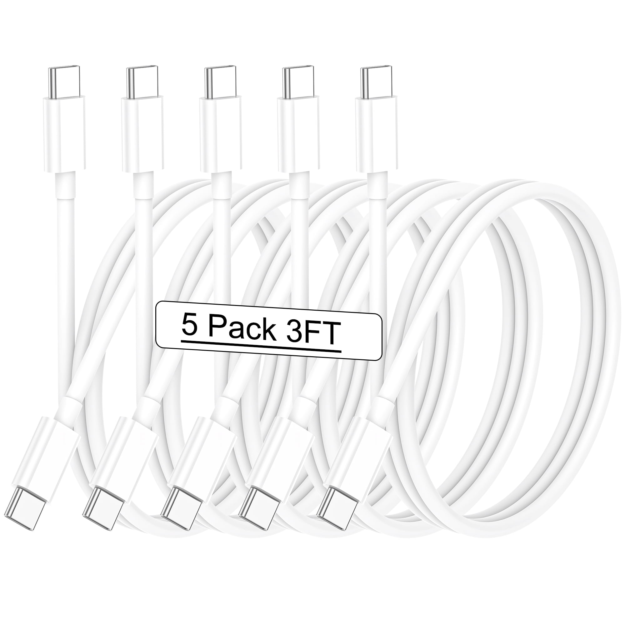 GREPHONE USB-C 60W Fast Charging Cable 3ft, 5-Pack, Compatible with