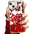 thumbnail image 1 of for iPhone 15 Clear Glitter Case, Bling Moving Liquid Flowing Floating Sparkle Shiny Cute Heart Soft TPU Bumper Shockproof Hard Back Women Girls Protective Case for iPhone 15 6.1 Inch (Red), 1 of 4
