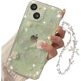 thumbnail image 1 of for iPhone 15 Clear Glitter Case,Cute 3D Butterfly Floral Crystal Pearl Bling Sparkle Shiny with Wrist Strap Chain Soft Silicone Aesthetic Women Girls Phone Case for iPhone 15 6.1inch (Clear), 1 of 4