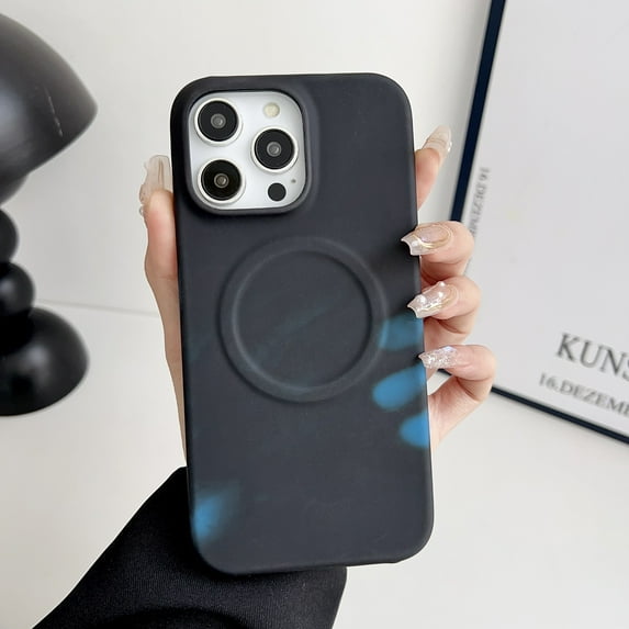 for iPhone 15, Color Changing Fluorescent Thermal Heat Induction Noctilucent Ultra Slim Soft TPU Magsafe Drop Protective Lightweight Case Cover for iPhone 15 - Black to Blue