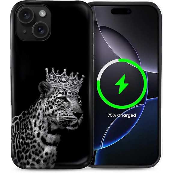 for iPhone 15 Compatible with Magsafe Full Body Matte Case Screen Lens Protection Magnetic Ring for Girl Boy Cute Pattern Diamond Crown Leopard Black White