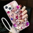 thumbnail image 1 of for iPhone 15 Glitter Bling Case,Cute Luxury 3D Crown Crystal Rhinestone Diamond Sparkle Stunning Stones Pearl with Wrist Strap Chain Women Girls Protective Case for iPhone 15 6.1 inch (Pink), 1 of 4