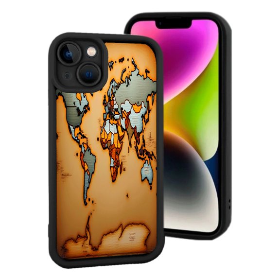 iPhone 15 Lightweight Case - Colorful World Map Design with Black Border Yellowing Resistant Perfect for Travel Enthusiasts