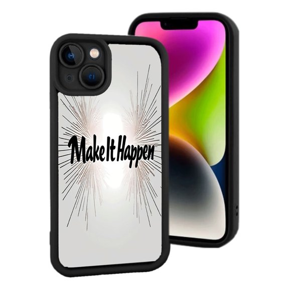 iPhone 15 Lightweight Case - Dynamic Burst Design with ' Make it Happen ' in Bold Cursive Yellowing Resistant Modern & Motivational