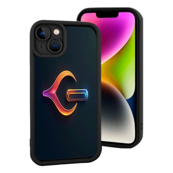 iPhone 15 Lightweight Case - Stylish Black with Vibrant Orange & Pink ' C ' Yellowing Resistant Perfect Fit for iPhone 15