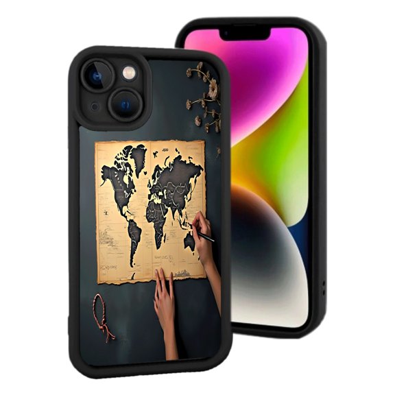 iPhone 15 Lightweight Case - World Map Design Yellowing Resistant Stylish Protection for Travel Enthusiasts