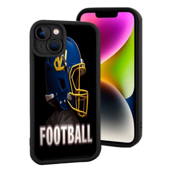 iPhone 15 Lightweight Phone Case - Blue Football Helmet with White FOOTBALL Text on Black Background Yellowing Resistant