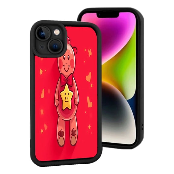 iPhone 15 Lightweight Phone Case - Gingerbread Man Design with Red Bow Tie & Yellow Star on Red Background Yellowing Resistant