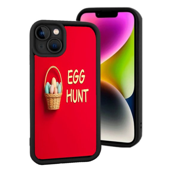 iPhone 15 Lightweight Phone Case - Red Background with Colorful Egg Basket Design Yellowing Resistant Perfect for Easter