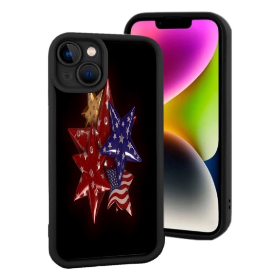 iPhone 15 Lightweight Phone Case - Triangular Star Design with Red Blue and Golden Stars & American Flag - Yellowing Resistant