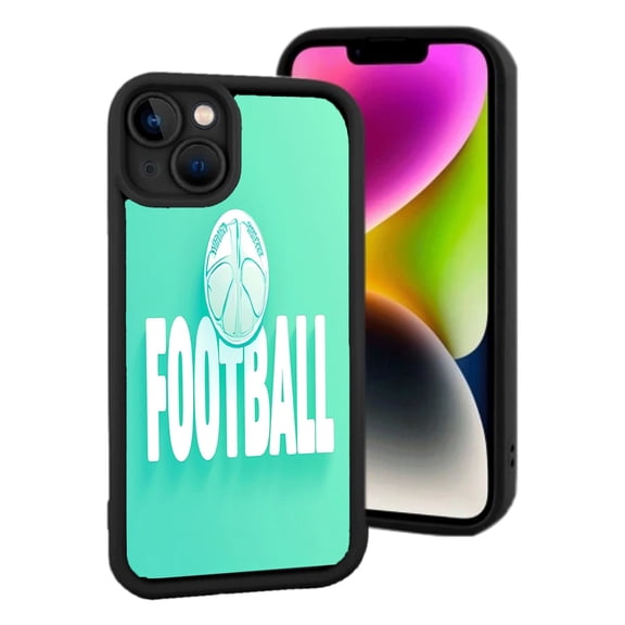 iPhone 15 Lightweight Phone Case - Turquoise Background with Bold ' FOOTBALL ' Soccer Ball Design Yellowing Resistant