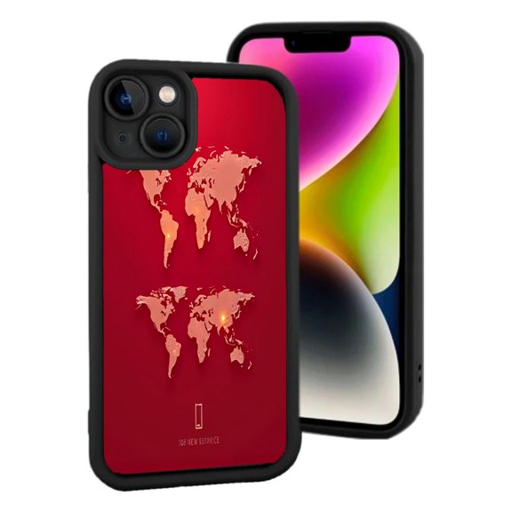 iPhone 15 Lightweight Phone Case - Vibrant Red World Map Design in Orange & Pink Yellowing Resistant Stylish Protection