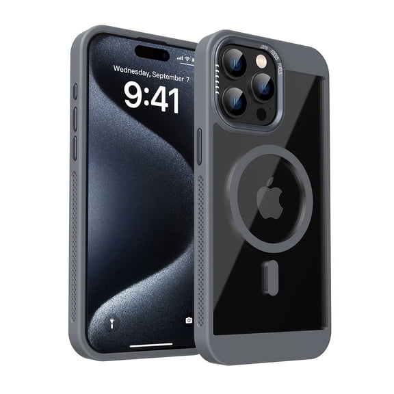 for iPhone 15 Magnetic Case, Compatible with Mag-Safe, Mesh Bumper Heat Dissipation Phone Case, Non-Yellowing Clear Back Shockproof Protective Cover for iPhone 15, Gray