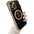 thumbnail image 1 of for iPhone 15 Magnetic Case Compatible with MagSafe Cute Rose Flower Phone Case for Women Girls Luxury Plating Camera Lens Full Cover Protect Soft Silicone Shockproof Cover 6.1 inch (Black), 1 of 8