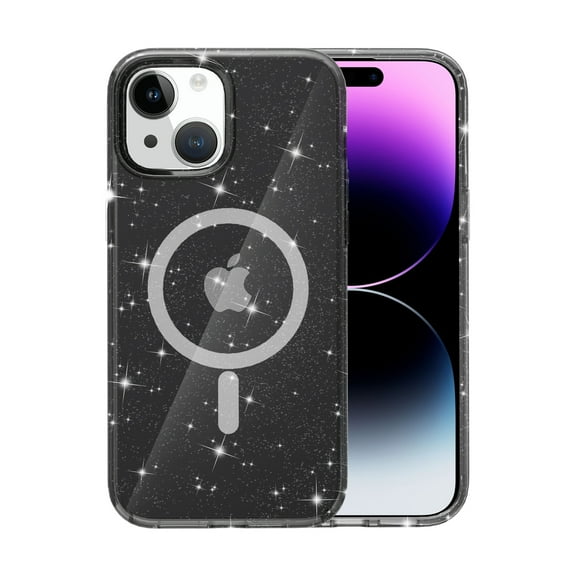 for iPhone 15 Magnetic Case [Compatible with Magsafe], Clear Glitter Full Body Protective Cover Slim TPU Transparent Shockproof Bling Phone Case for iPhone 15 6.1", Gray
