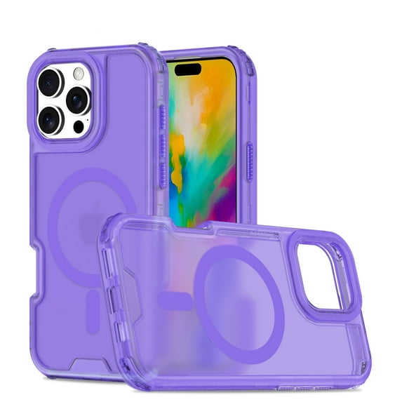 for iPhone 15 Magnetic Case, [Military Grade Drop Protection] Fashionable Color Triple-Layers Shockproof Protective Rugged Phone Cover Support Wireless Charging for iPhone 15, Purple