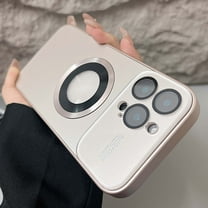 For iPhone 15 Magnetic Phone Case,Built-in Camera Lens Protector,Logo View Designing,Compatible with MagSafe,Shockproof Military Grade Drop Protection Ultra Slim Phone Case Cover,Gold