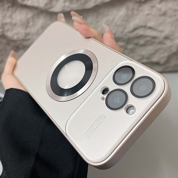 For iPhone 15 Magnetic Phone Case,Built-in Camera Lens Protector,Logo View Designing,Compatible with MagSafe,Shockproof Military Grade Drop Protection Ultra Slim Phone Case Cover,Gold