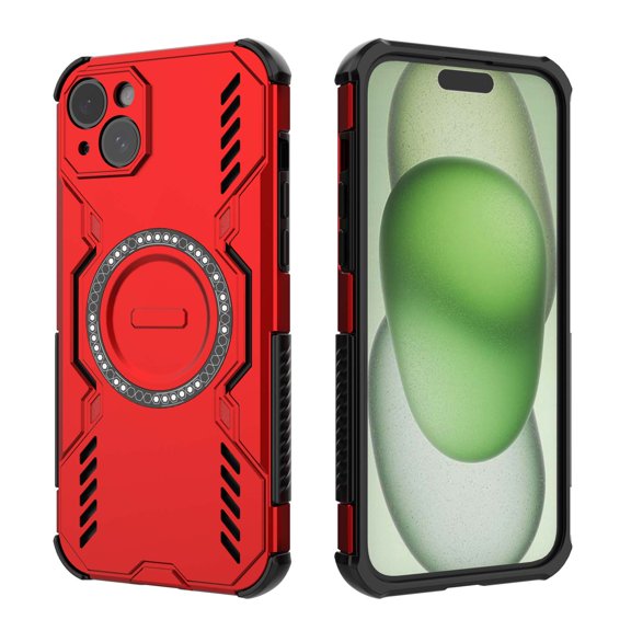 For iPhone 15 Magnetic Phone Case,Military-Grade Drop Protection,Compatible with Mag-Safe,Heavy Duty Tough Rugged Shockproof Dropproof Grip Armored Slim Phone Case Cover,Red