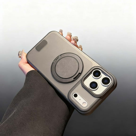 For iPhone 15 Magnetic Phone Case,With 360° Rotatable Ring Kickstand,Compatible with Mag-Safe,Matte Translucent Back Design,Ultra Slim Shockproof Rugged Anti-fall Phone Case,Black
