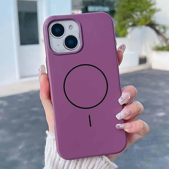 For iPhone 15 Magnetic Protective Case, Hybrid Silicone [Compatible with MagSafe] Wireless Charging Anti-Scratch PC+TPU Shockproof Rubber Slim Case Military Grade Drop Protection,Purple