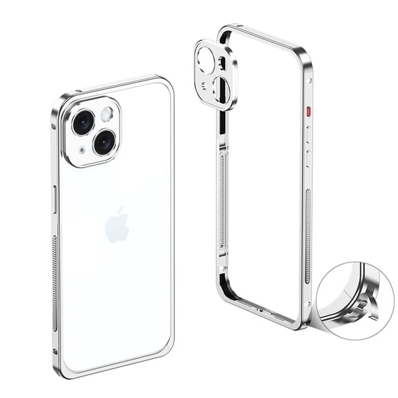 For iPhone 15 Metal Bumper Phone Case,Bumper Frame Slim Fit No Back Design Excellent Heat Dissipation,with Lens Protection,Shockproof Anti-fall Rugged Frame Phone Case,Silver