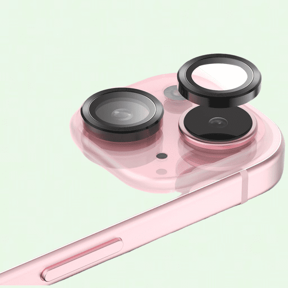 iPhone 15 Metal Frame for Multi Layered Tempered Glass Lens, Camera Lens for iPhone 15 Phone Camera Lens Glass. Sinji CamGlass Metallic Ring foriPhone 15/15 Plus Black