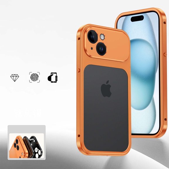 For iPhone 15 Phone Case,2-in-1 Snap Buckle Switch,No Back Design,Heat Dissipation Shockproof Anti-fall Drop Protection,With Camera Protector,Anti-Scratch Rugged Phone Case,Orange