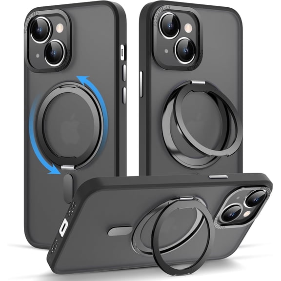 for iPhone 15 Phone Case with 360° Rotatable Magnetic Ring Stand [Compatible with Mag-Safe] [Military-Grade Protection] Scratch-Resistant Clear Magnetic Phone Case for iPhone15, 6.1",Black