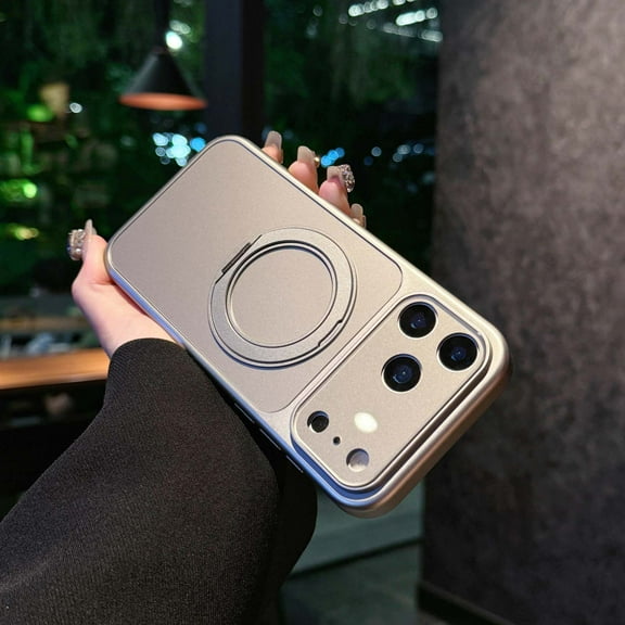 For iPhone 15 Phone Case,Built-in Lens Camera Protector,With 360° Rotatable Ring Kickstand,Compatible with Mag-Safe,Anti-fingerprint Matte Back,Shockproof Anti-fall Phone Case,Gray