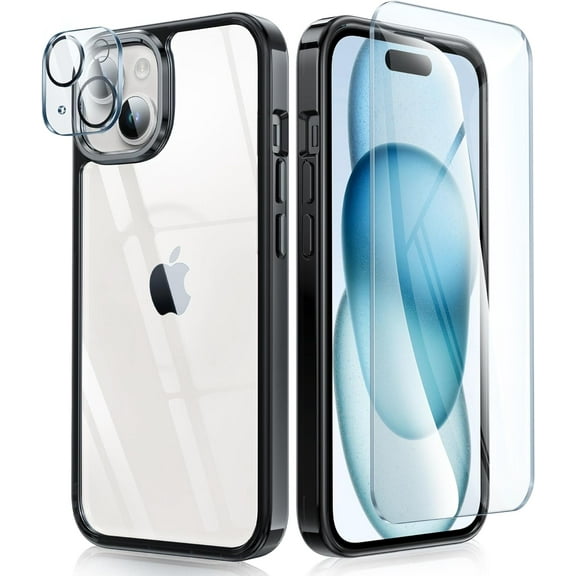 for iPhone 15 Phone Case: Clear Slim Shockproof Cell Phone Protective Cover | Anti Yellowing Scratch Proof Drop Proof Tough 5G Mobile Phone Protection Bumper 6.1 inch (Black)